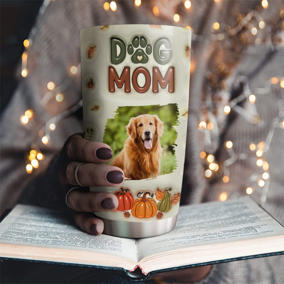 Dog Mom Autumn Edition Personalized Custom 3D Inflated Effect 20oz Stainless Steel Tumbler