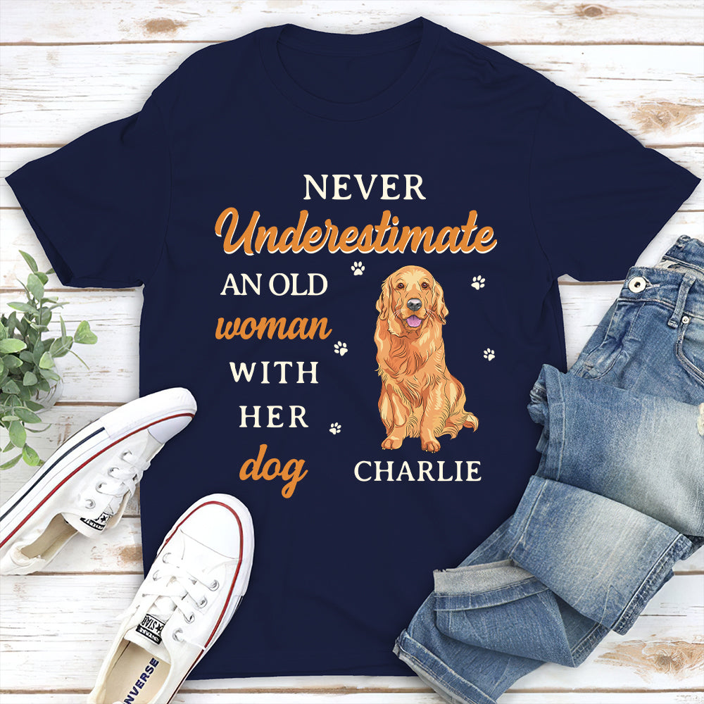 Old Woman With Dog - Personalized Custom Unisex 5.3 oz T-shirt for Pet Lovers