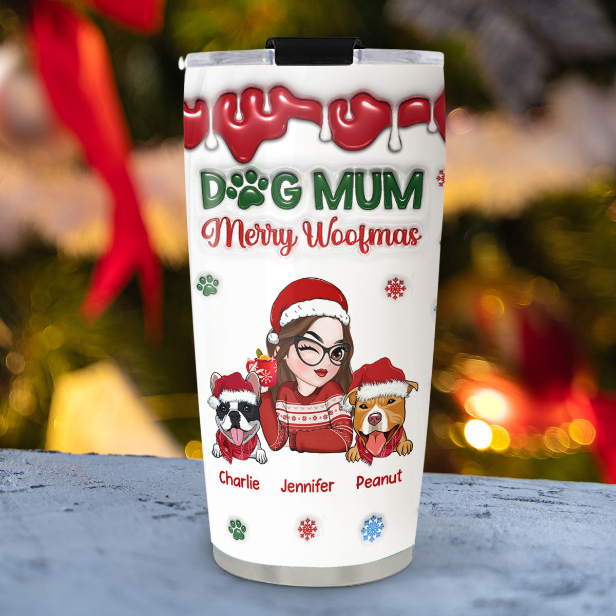 Merry Woofmas My Dog Mom - Personalized Custom 3D Inflated Effect 20oz Stainless Steel Tumbler for All Occasions