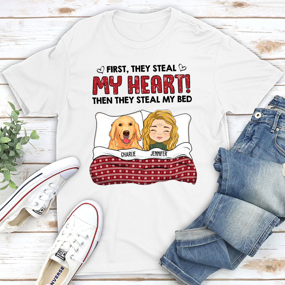 Silently Steal My Bed - Personalized Custom Unisex 5.3 oz T-shirt for Pet Lovers