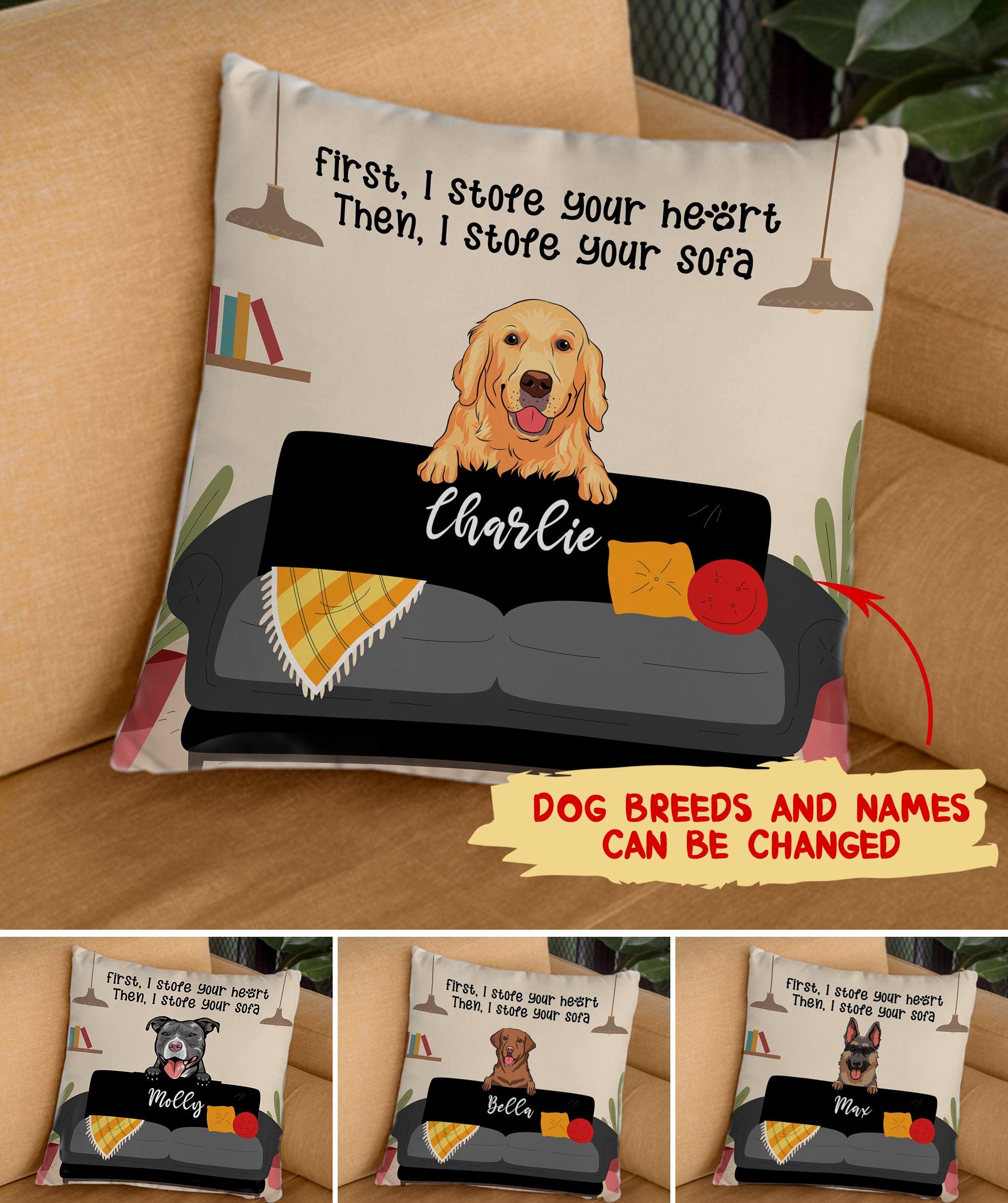 Stole Your Heart, Stole Your Sofa - Exquisite Personalized Custom Throw Pillow in 12' x 12' and 18' x 18'