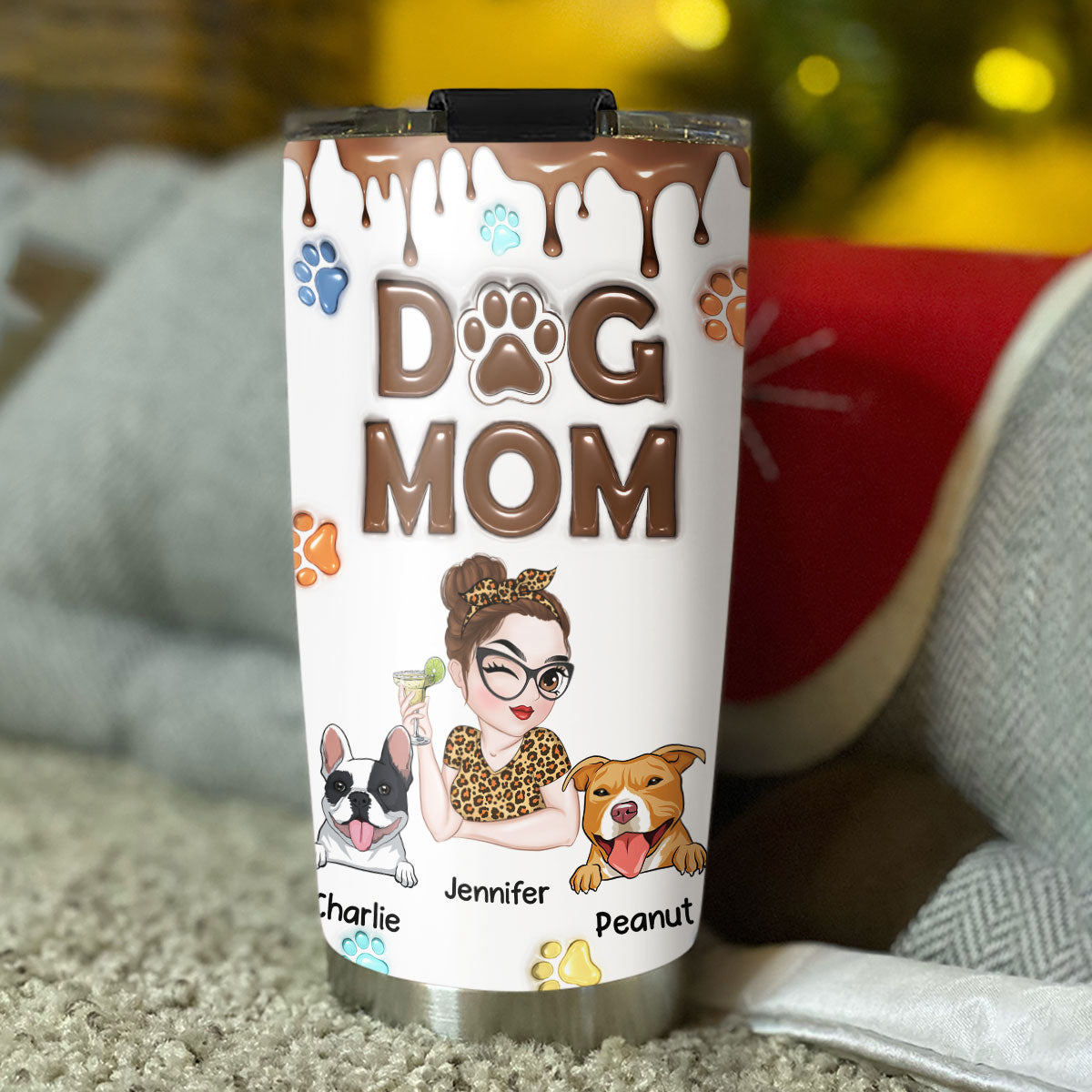 Adorable Dog Mom - Personalized Custom 3D Inflated Effect 20oz Stainless Steel Tumbler for All Occasions