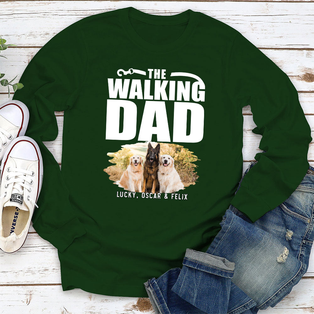 Personalized Custom Long Sleeve Walking Dad/Mom Photo T-shirt - Ideal Gift for Pet Lovers