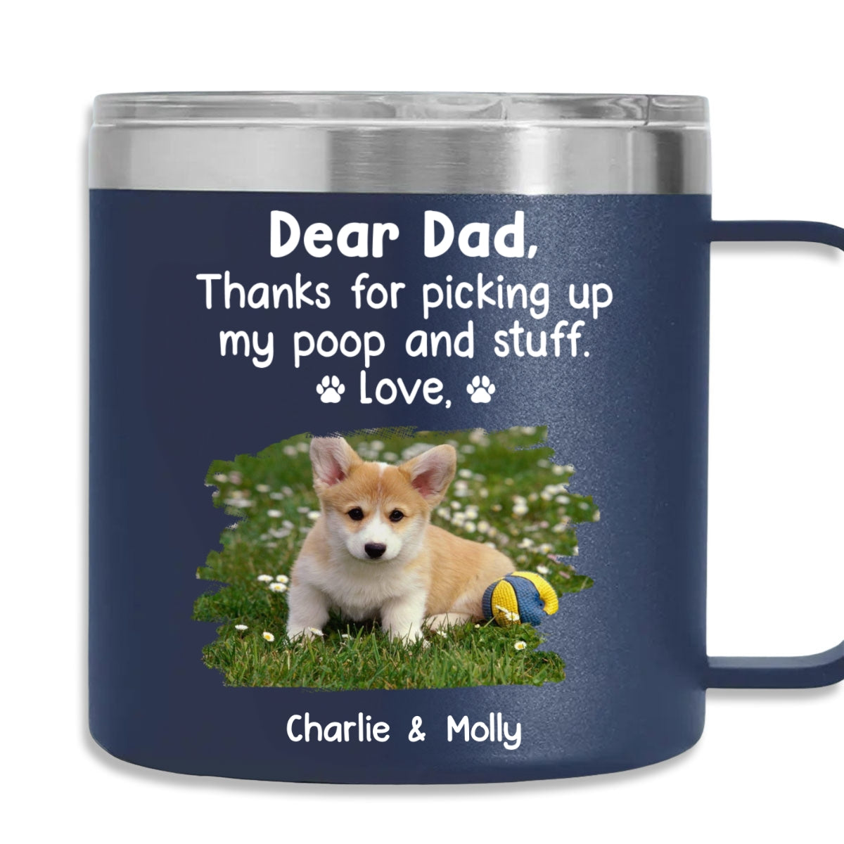 Personalized 14oz Stainless Steel Tumbler with Handle - 'Thanks For Being My Human Servant' Photo Customization