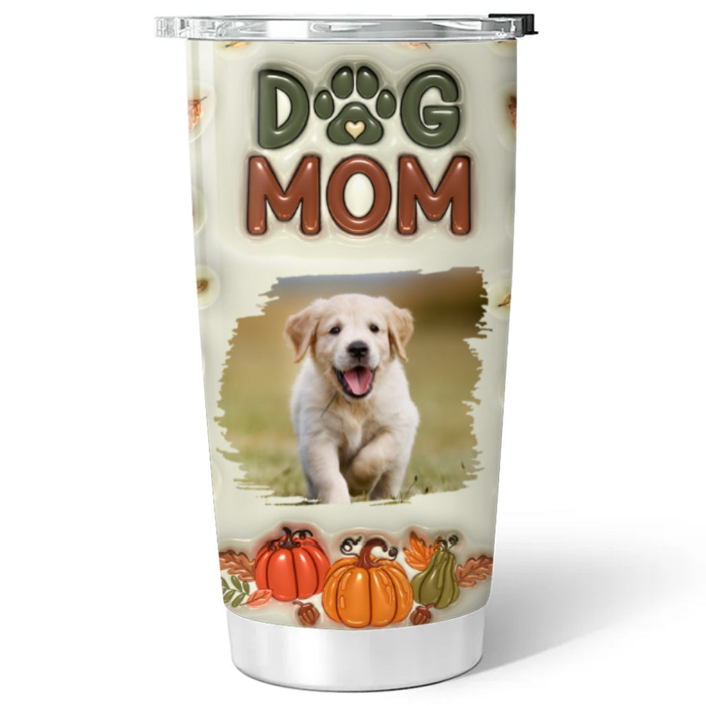 Dog Mom Autumn Edition Personalized Custom 3D Inflated Effect 20oz Stainless Steel Tumbler