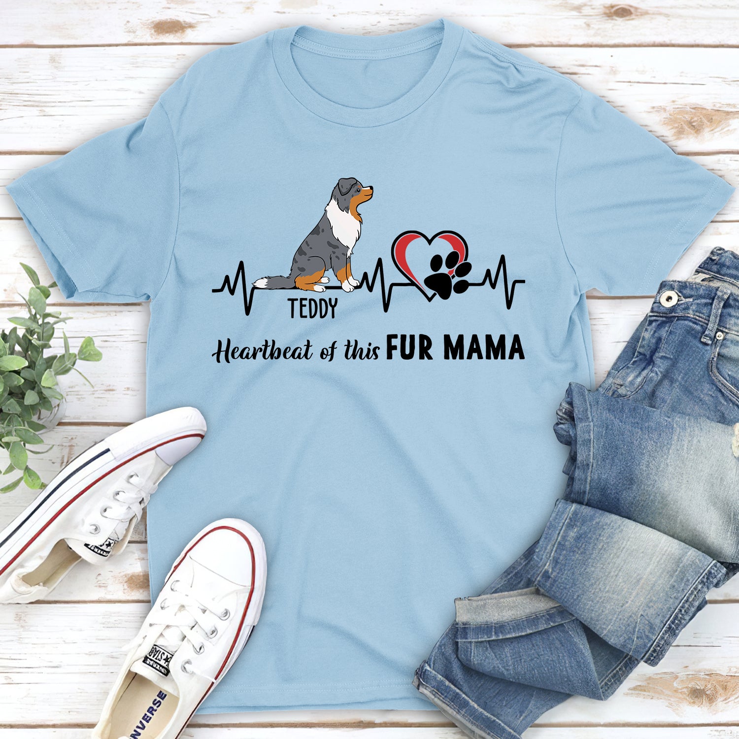 Heartbeat Of Fur Mama - Personalized Custom Unisex 5.3 oz T-shirt for Pet Lovers