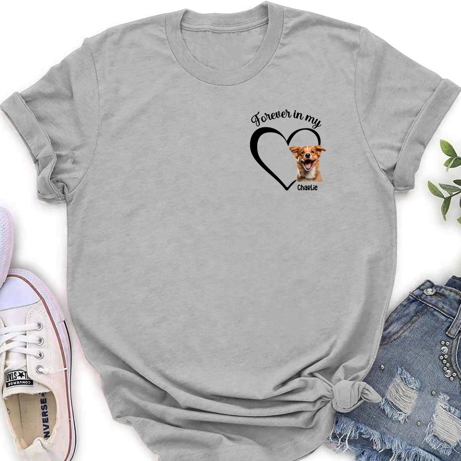 Forever And Always In My Heart - Exquisite Personalized Custom Women's T-shirt for Pet Lovers