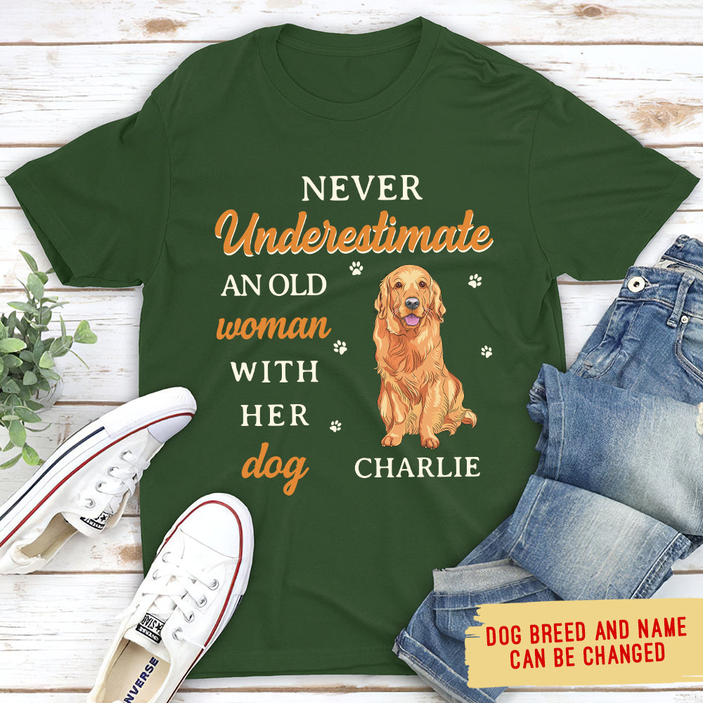 Old Woman With Dog - Personalized Custom Unisex 5.3 oz T-shirt for Pet Lovers