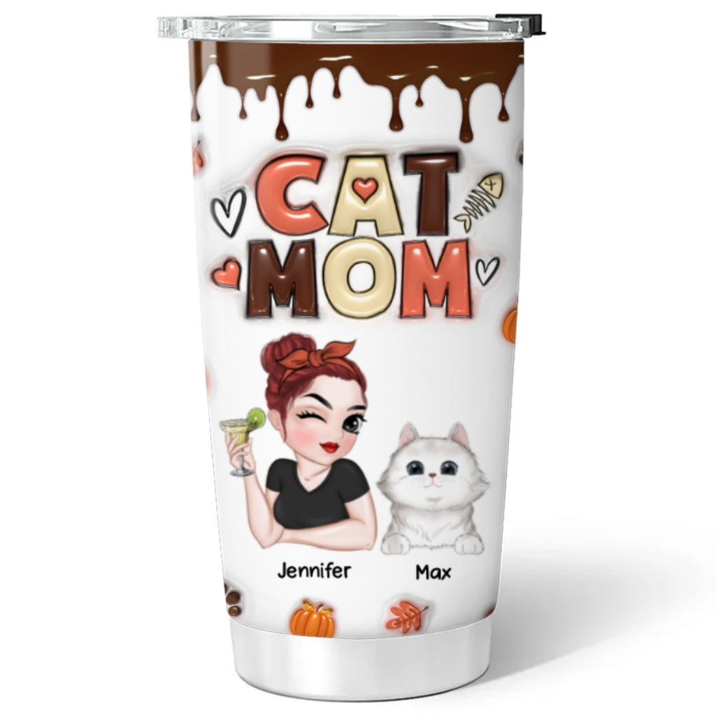 Fall Season Mom of Cats - Personalized 3D Inflated Effect Custom 20oz Stainless Steel Tumbler