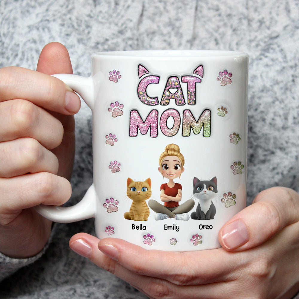 Cat Mom Charming Personalized Custom 3D Inflated Effect 11oz Ceramic Mug
