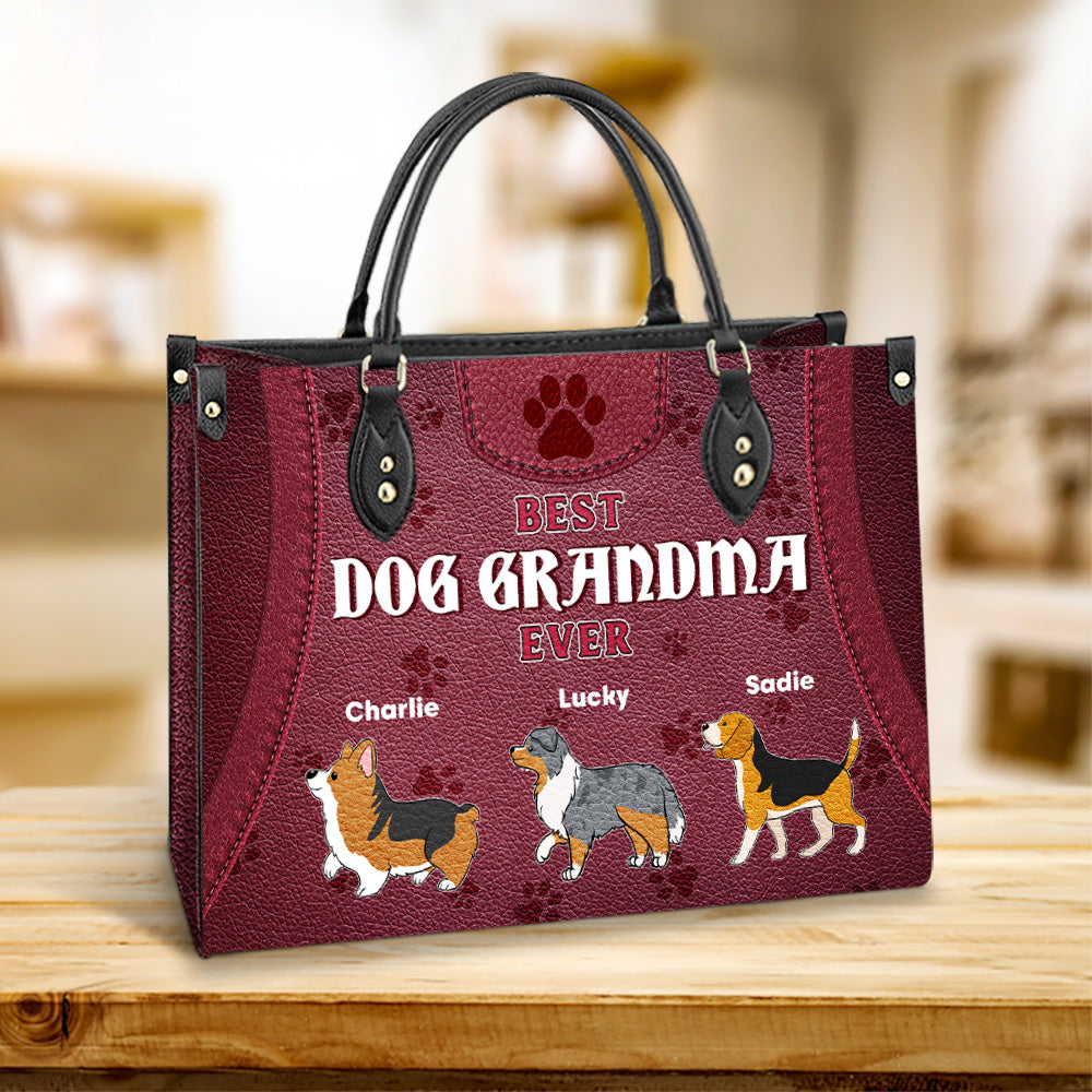 Best Dog Mom Ever - Personalized Custom Leather Handbag with Unique Fur Baby Names