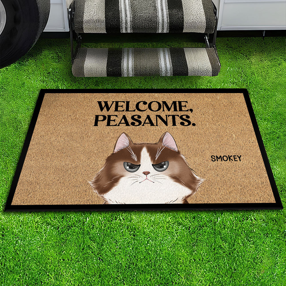 Welcome Peasants - Personalized Custom Cat Picture Doormat for Pet Lovers