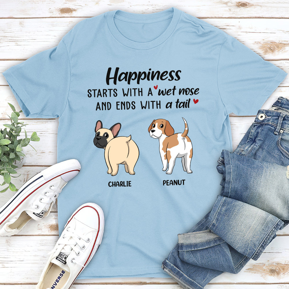 Happiness Starts With A Wet Nose - Personalized Custom Unisex 5.3 oz T-shirt for Pet Lovers