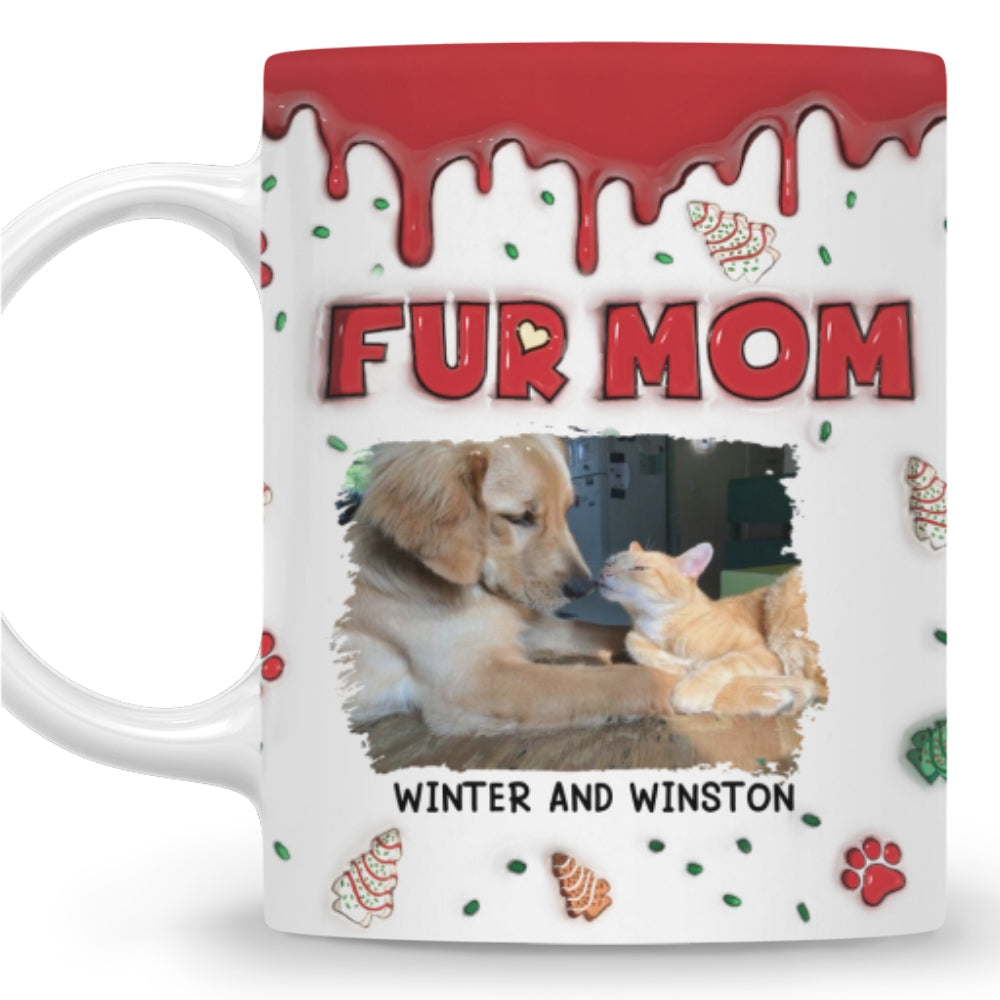 Fur Mom Christmas Cake Personalized Custom 3D Inflated Effect Photo Mug - 11oz & 15oz High - Quality Ceramic