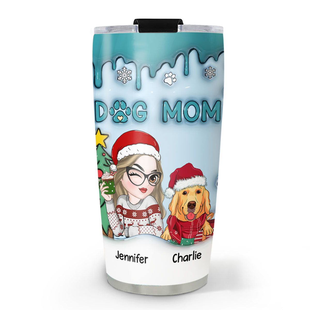 Adorable Dog Mom Christmas - Personalized Custom 3D Inflated Effect 20oz Stainless Steel Tumbler