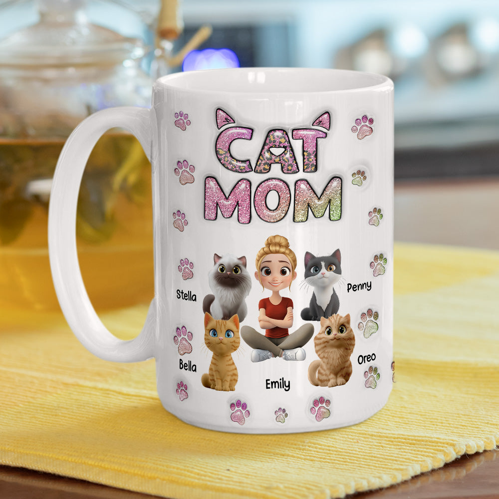 Cat Mom Charming Personalized Custom 3D Inflated Effect 11oz Ceramic Mug