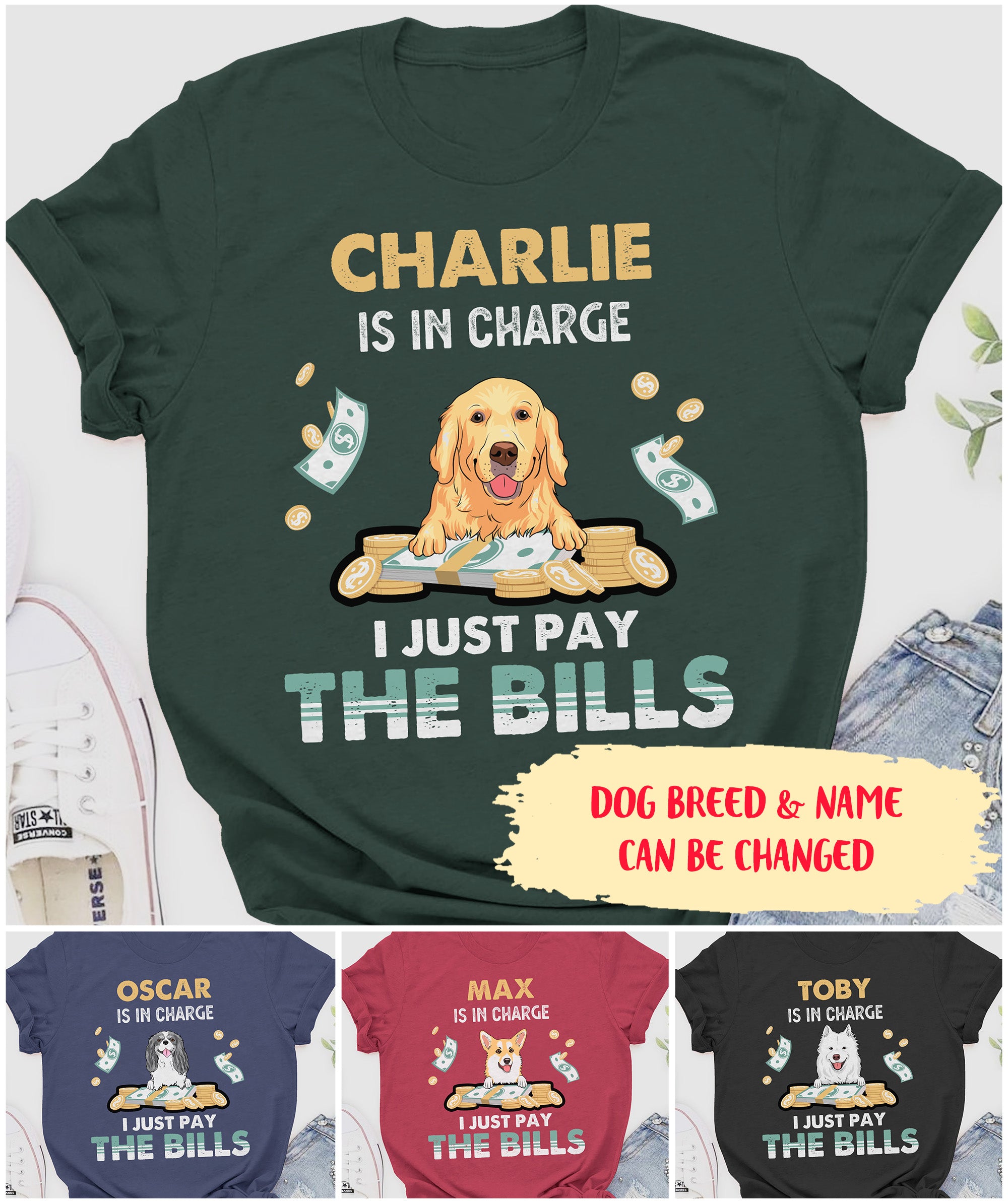 My Dog is in Charge - Personalized Custom Classic Unisex 5.3 oz T-shirt for Pet Lovers