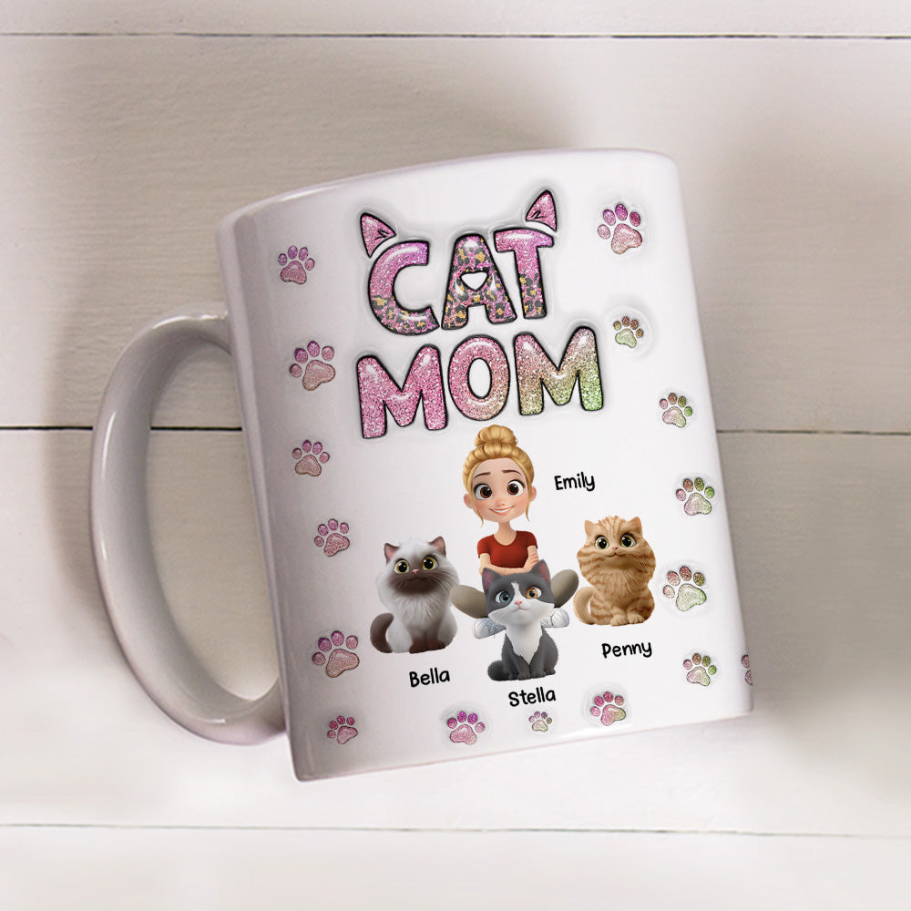 Cat Mom Charming Personalized Custom 3D Inflated Effect 11oz Ceramic Mug