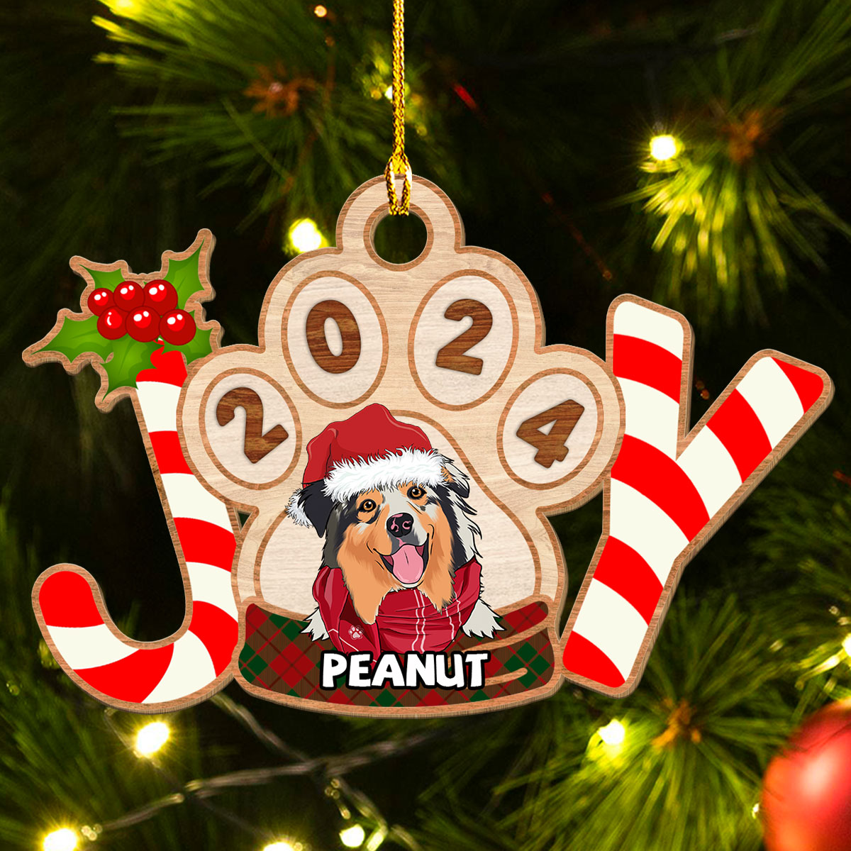 Joyful Dog 2024 - Exquisitely Personalized 1-layered Wood Christmas Ornament for Pet Lovers
