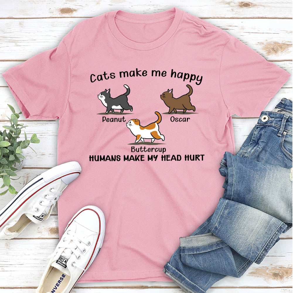 Cats Make Me Happy - Personalized Custom Unisex 5.3 oz T-shirt for Pet Lovers