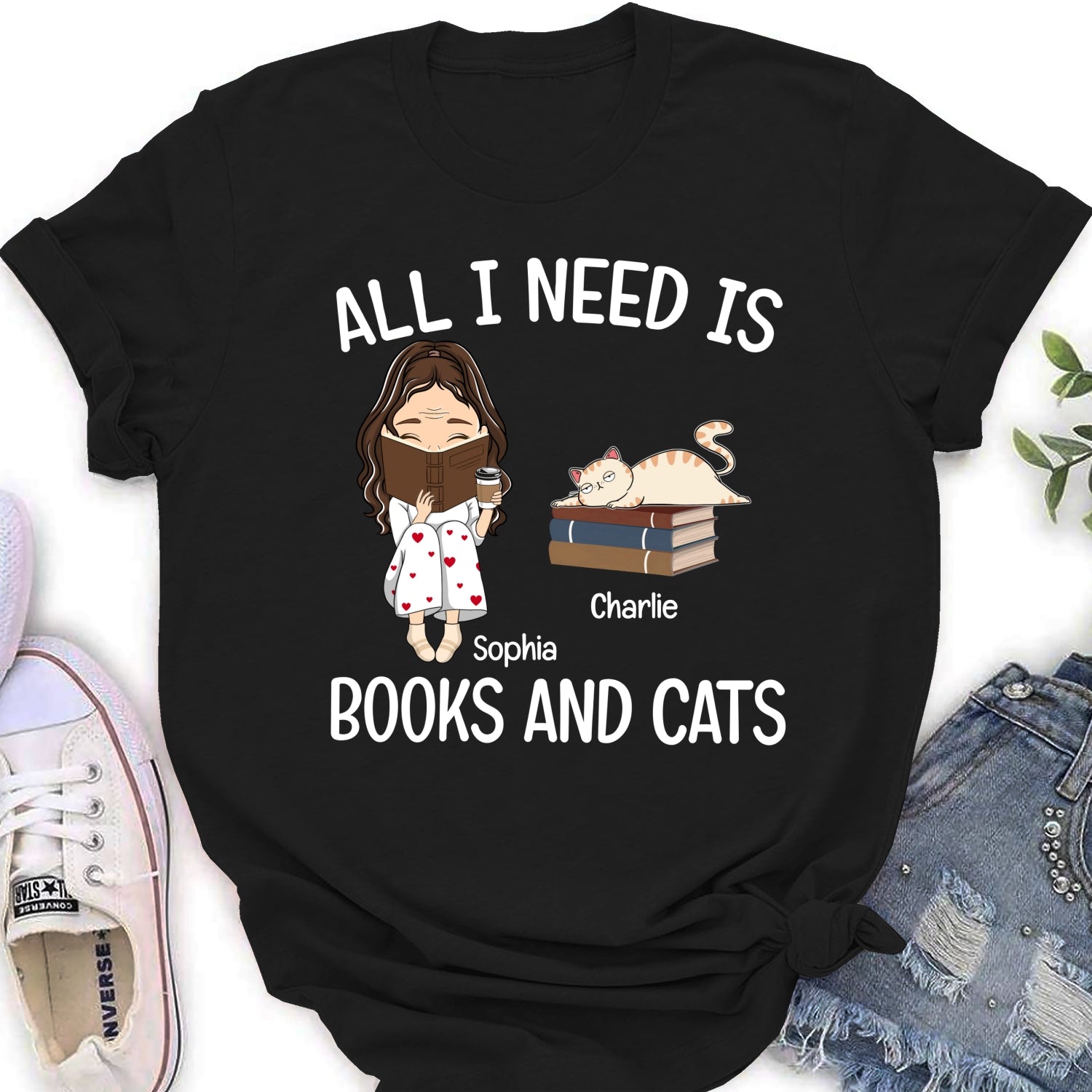 Books And Cats - Exclusive Personalized Custom Women's T-Shirt for Pet Lovers