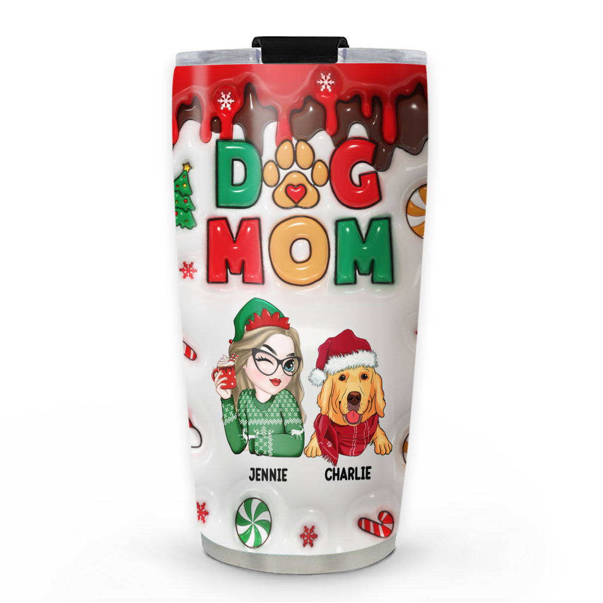 Happy Dog Mom Christmas - Personalized Custom 3D Inflated Effect 20oz Stainless Steel Tumbler
