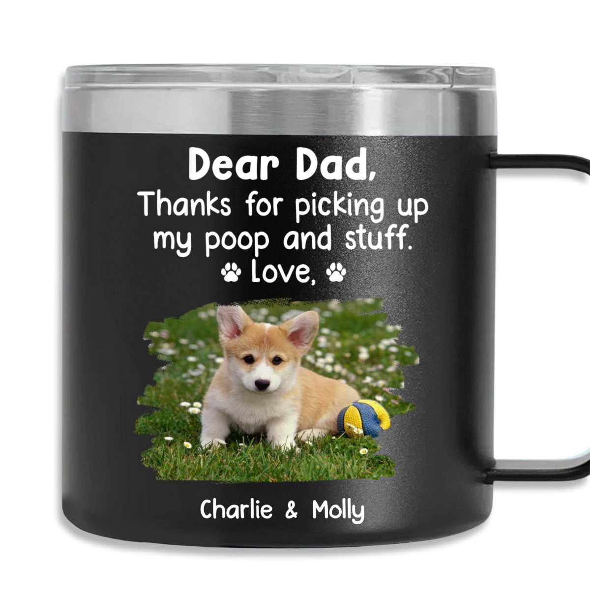 Personalized 14oz Stainless Steel Tumbler with Handle - 'Thanks For Being My Human Servant' Photo Customization