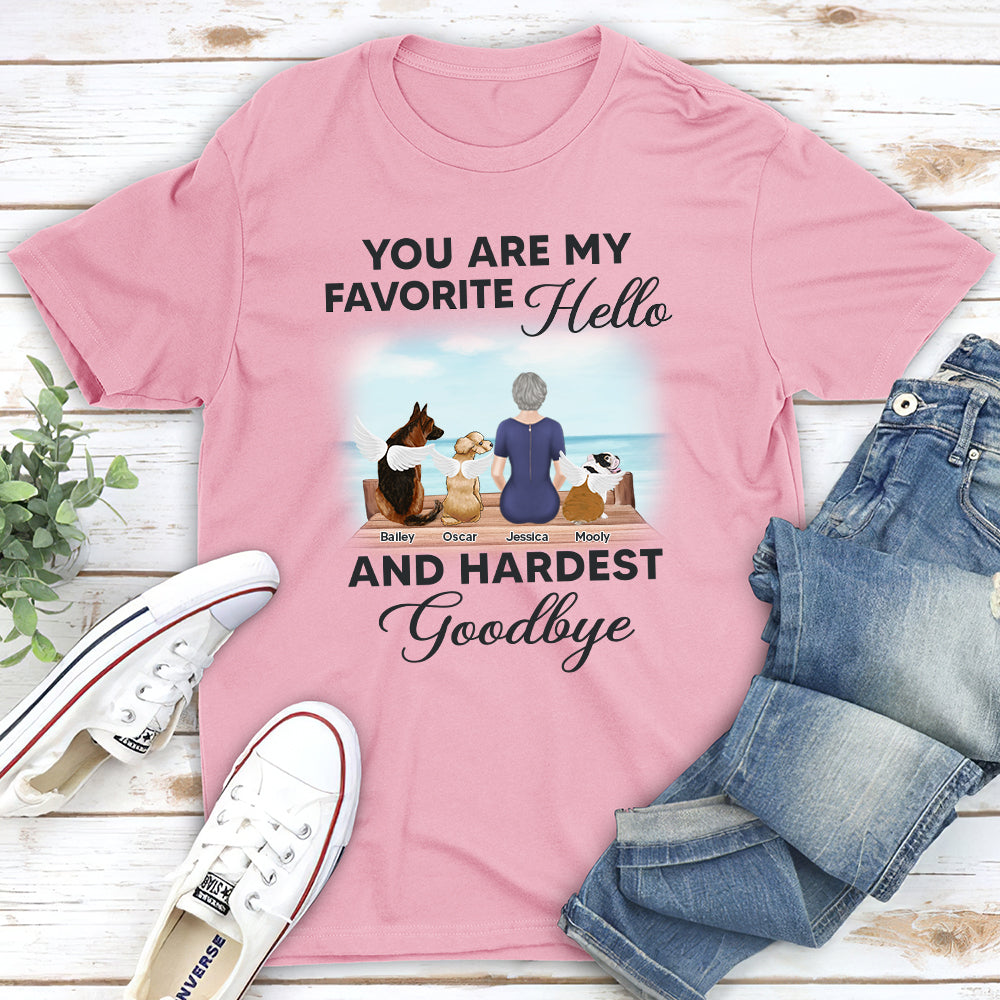 My Favorite Hello Memorial Beach - Personalized Custom Unisex 5.3 oz T-shirt for Pet Lovers
