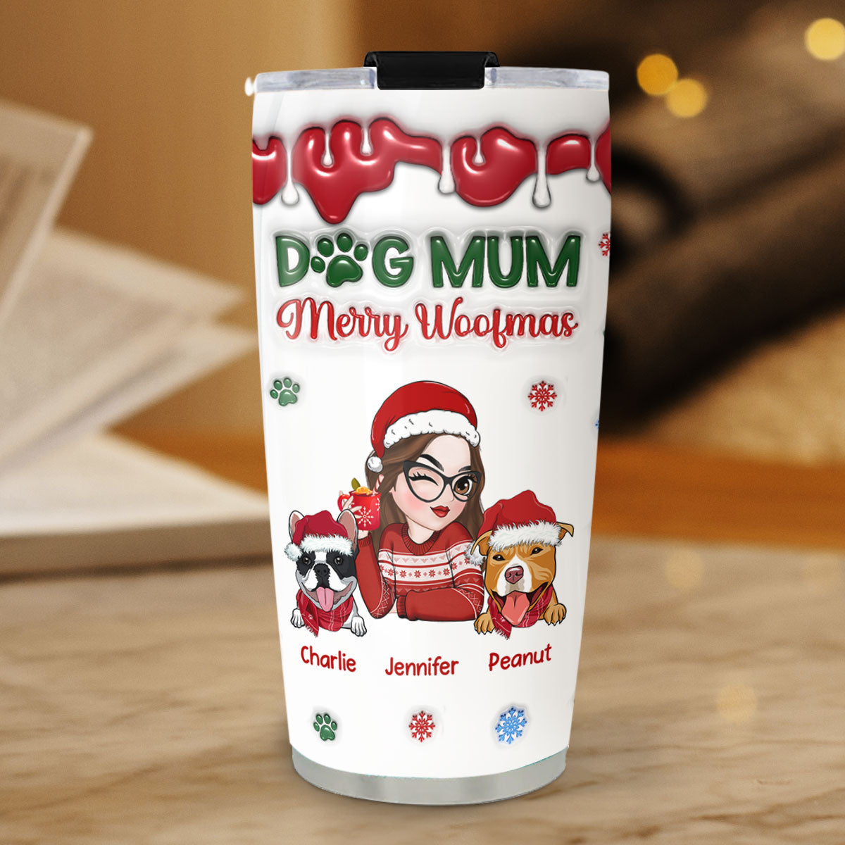 Merry Woofmas My Dog Mom - Personalized Custom 3D Inflated Effect 20oz Stainless Steel Tumbler for All Occasions