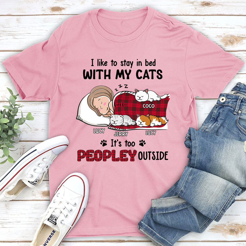 Adorable Like To Stay In Bed Cat - Personalized Custom Unisex 5.3 oz T-shirt for Pet Lovers