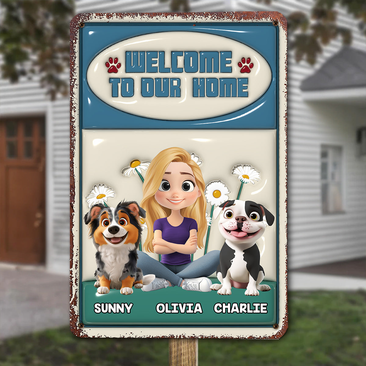 Welcome To Our Home - Personalized Custom 3D Inflated Effect Heavy Gauge Aluminum Metal Sign in 8' x 12' and 12' x 18' Sizes