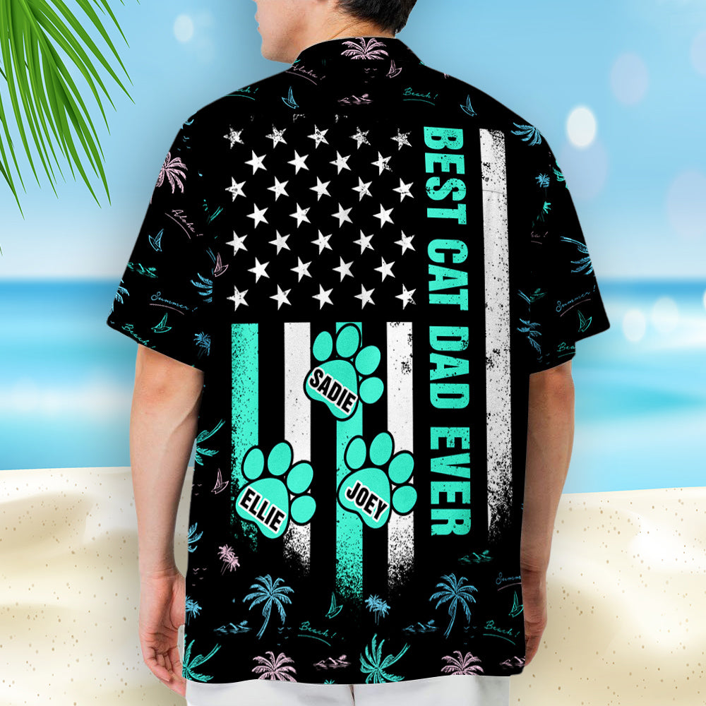 Best Cat Dad Ever Paw - Customizable Personalized Hawaiian Shirt for Summer