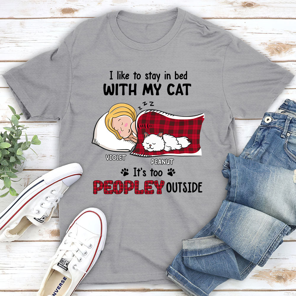 Adorable Like To Stay In Bed Cat - Personalized Custom Unisex 5.3 oz T-shirt for Pet Lovers