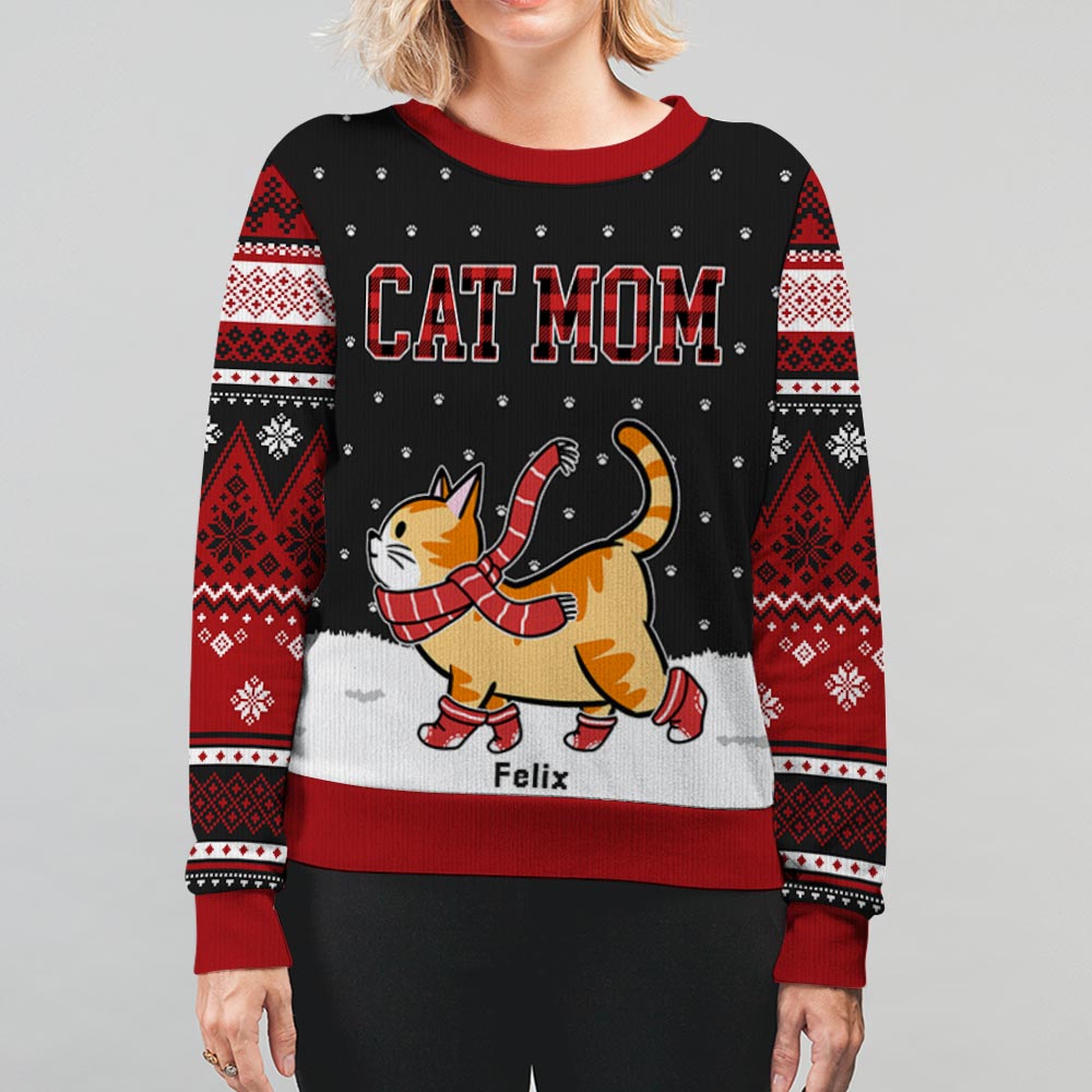 Cat Mom Dad Pattern - Personalized Custom All-Over-Print Unisex 8.8 oz Polyester Blend Sweatshirt