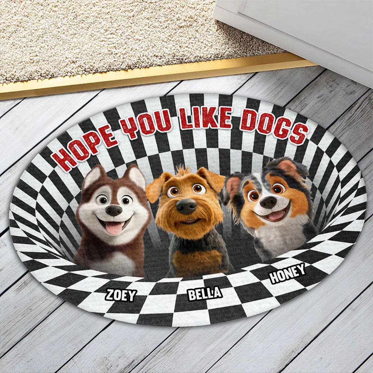 Adorable Hope You Like Dogs Cartoon - Personalized Custom Doormat with Your Pet's Picture