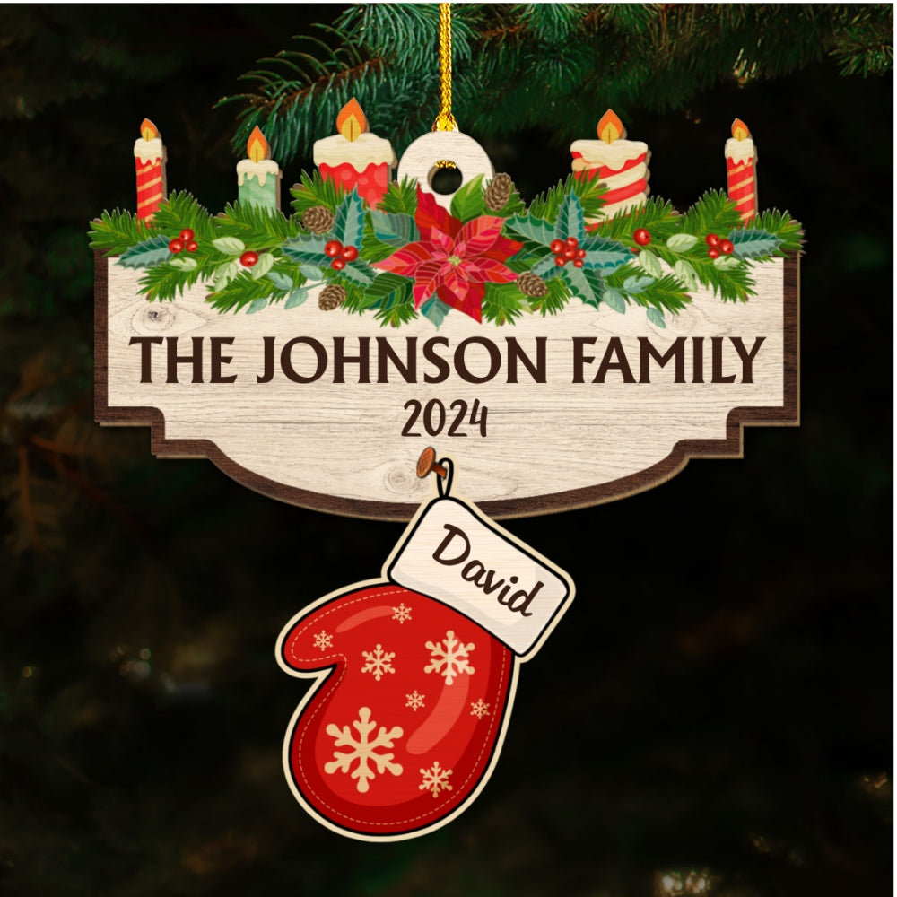 Family With Pet Version 2 - Customizable Personalized Wooden Christmas Ornament