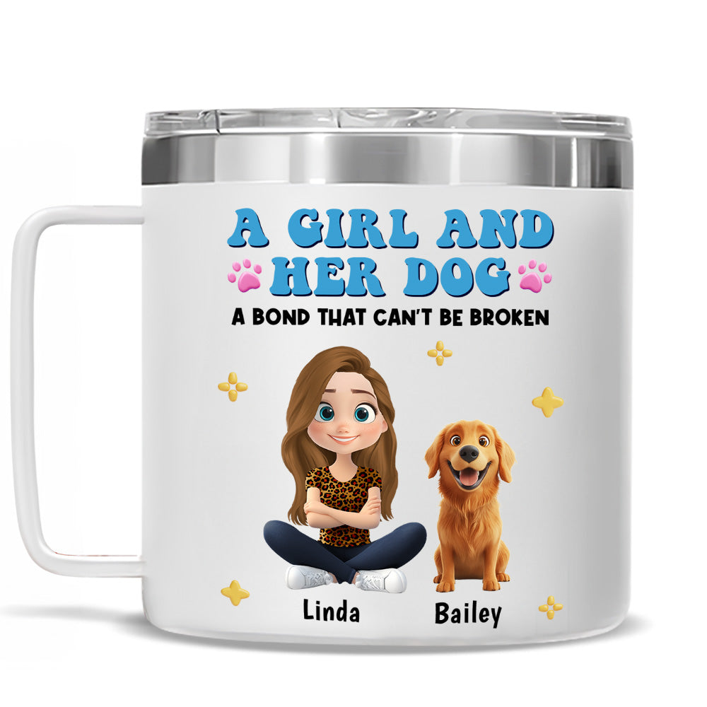 Personalized Custom 14oz Stainless Steel Tumbler with Handle - A Girl And Her Dogs Design