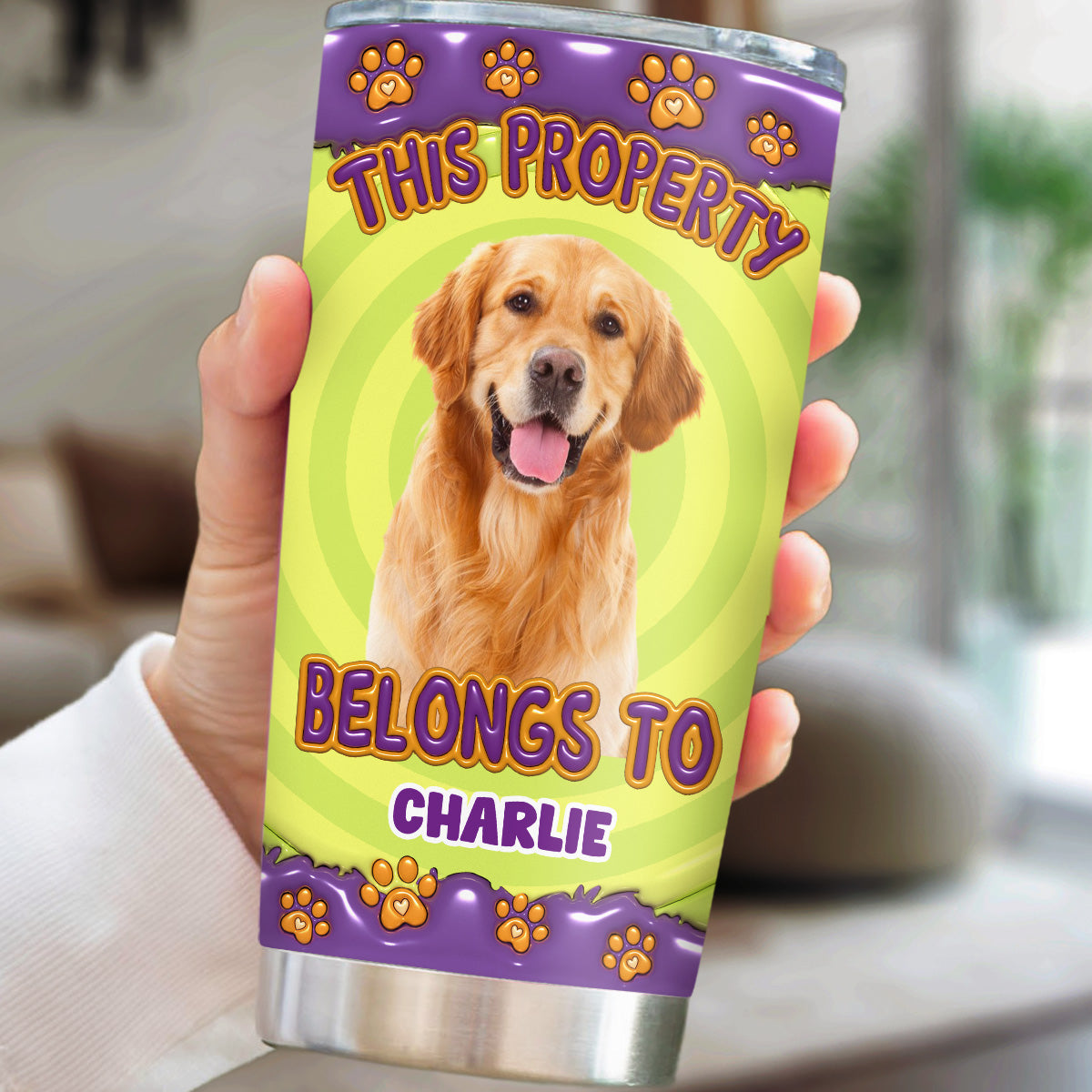 Personalized Custom 3D Inflated Effect Tumbler with This Property Belongs To Dogs Cartoon Photo - 20oz High - Quality Stainless Steel