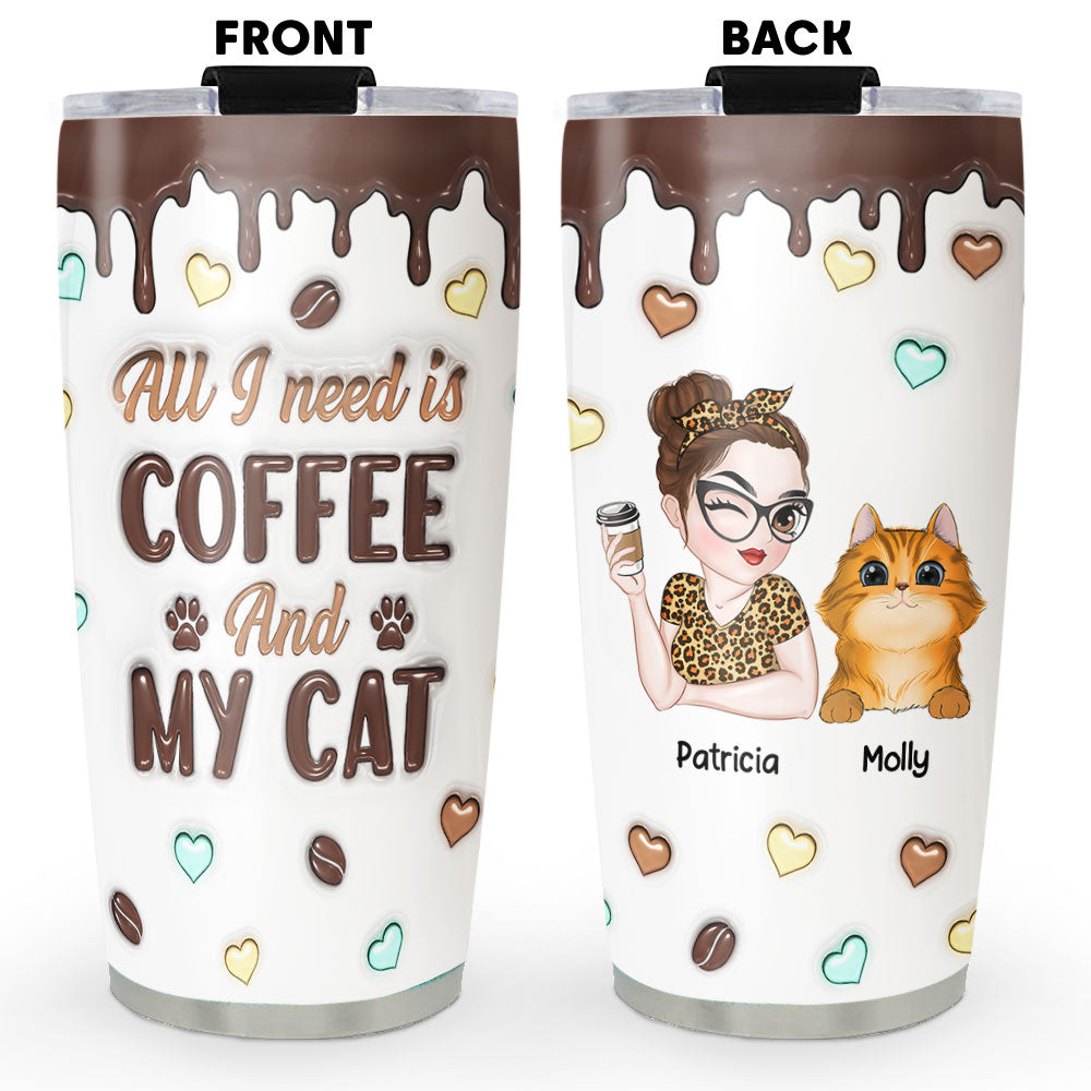Coffee And Cat - Unique Personalized Custom 3D Inflated 20oz Stainless Steel Tumbler