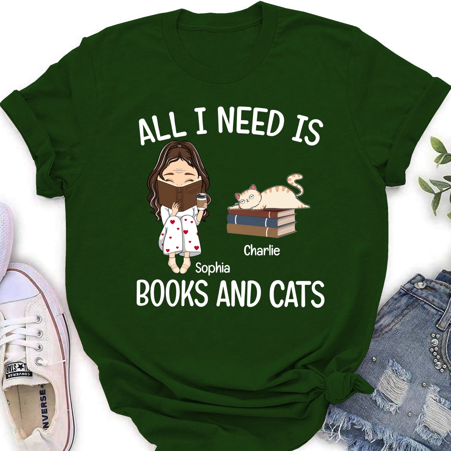 Books And Cats - Exclusive Personalized Custom Women's T-Shirt for Pet Lovers