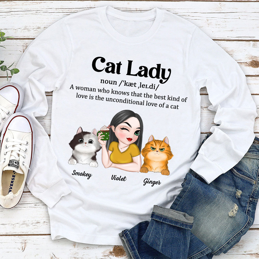 Exclusive Personalized Custom Long Sleeve Cat Lady Definition T-shirt for Pet Lovers