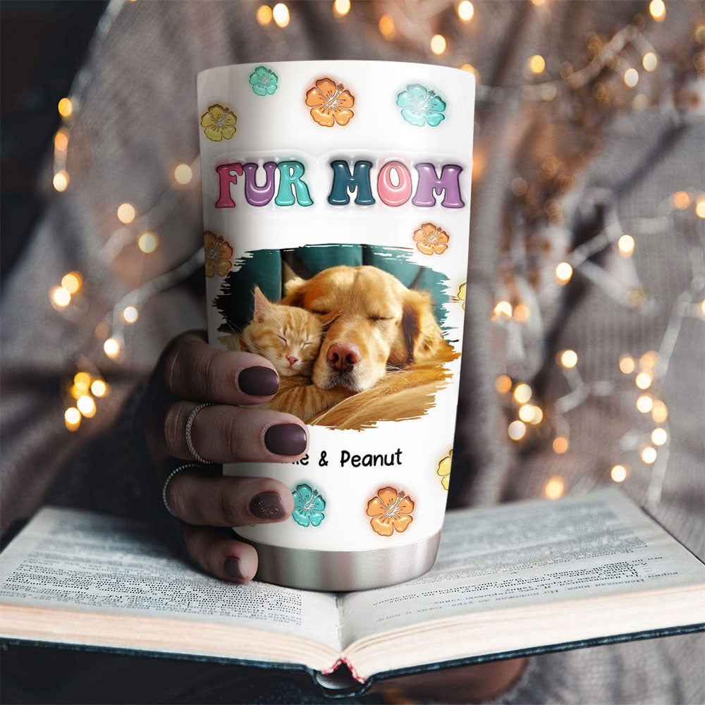 Fur Mom Summer Personalized Custom 3D Inflated Effect 20oz Stainless Steel Tumbler - Keep Drinks Cold or Hot