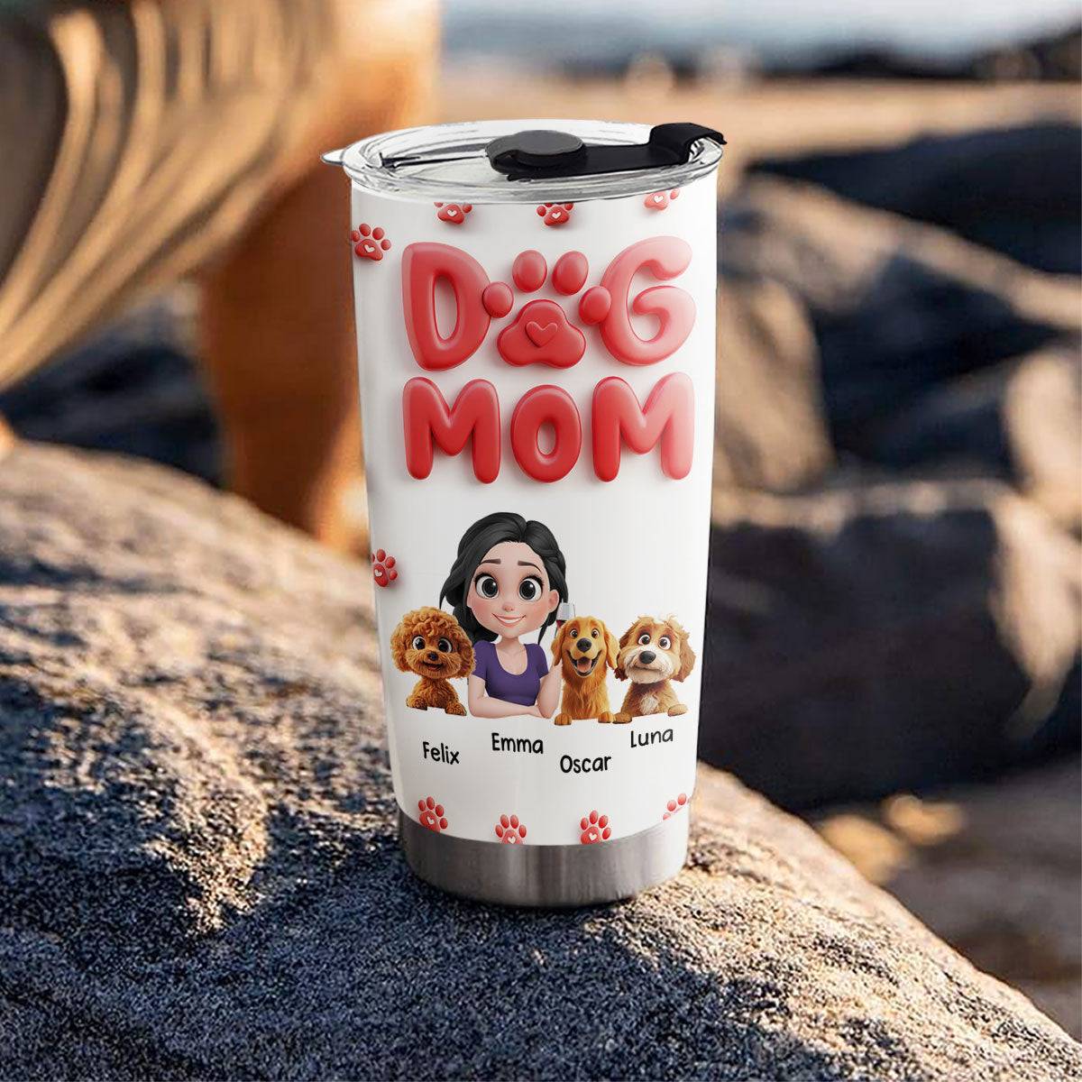 Unique Dog Mom Cartoon Style Personalized Custom Stainless Steel Tumbler