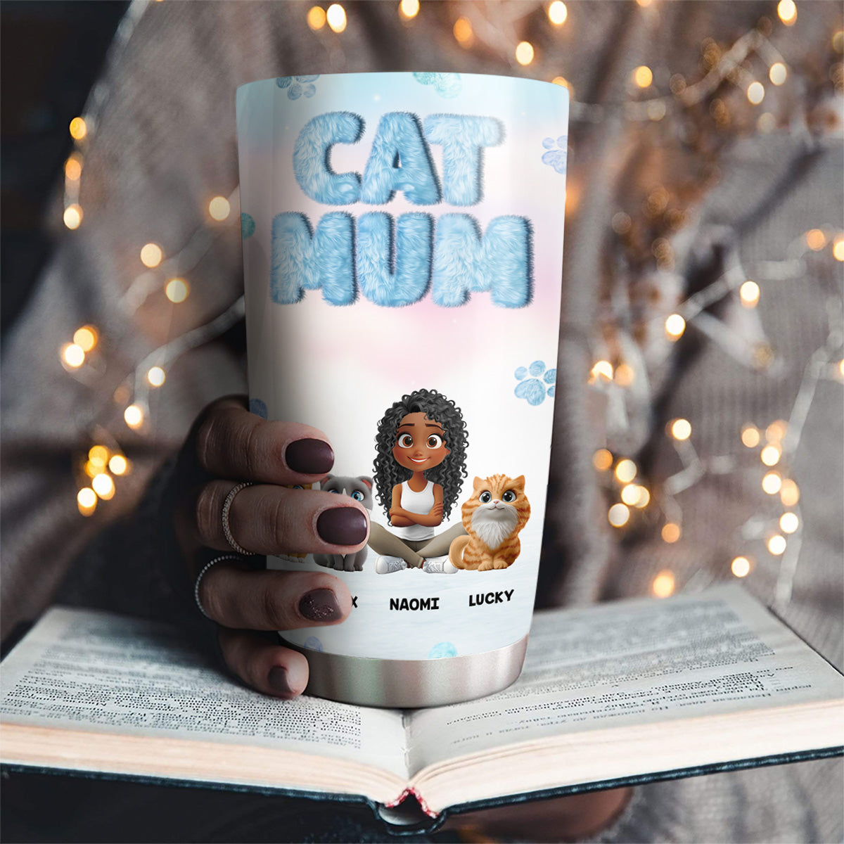 Fluffy Cat Mom - Personalized Custom 20oz Double-Walled Vacuum Insulated Tumbler