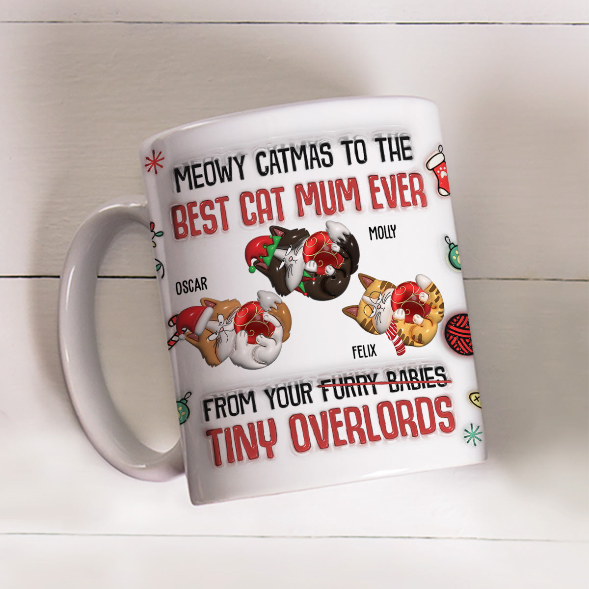 Meowy Catmas Special Personalized Custom 3D Inflated Effect Mug for the Best Cat Dad