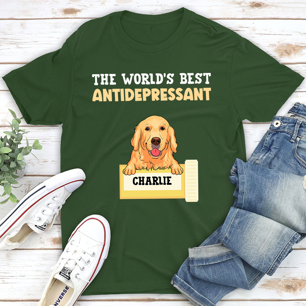 The World's Best Antidepressant - Personalized Custom Unisex 5.3 oz T-shirt for Pet Lovers