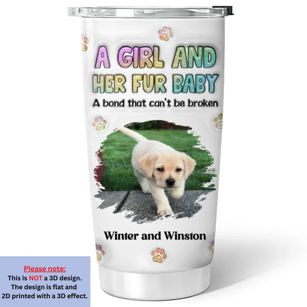 Personalized Custom 3D Inflated Effect Tumbler with A Girl And Her Fur Baby Photo - High - Quality 20oz Stainless Steel Tumbler