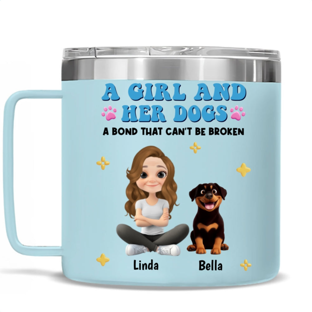 Personalized Custom 14oz Stainless Steel Tumbler with Handle - A Girl And Her Dogs Design