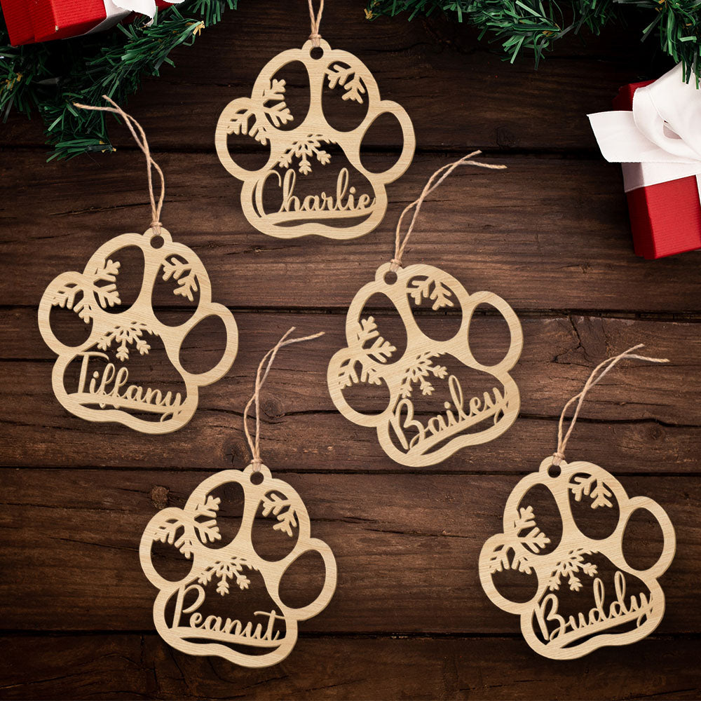 Customizable One - Layered Dog Paw Wood Christmas Ornament for Pet Lovers