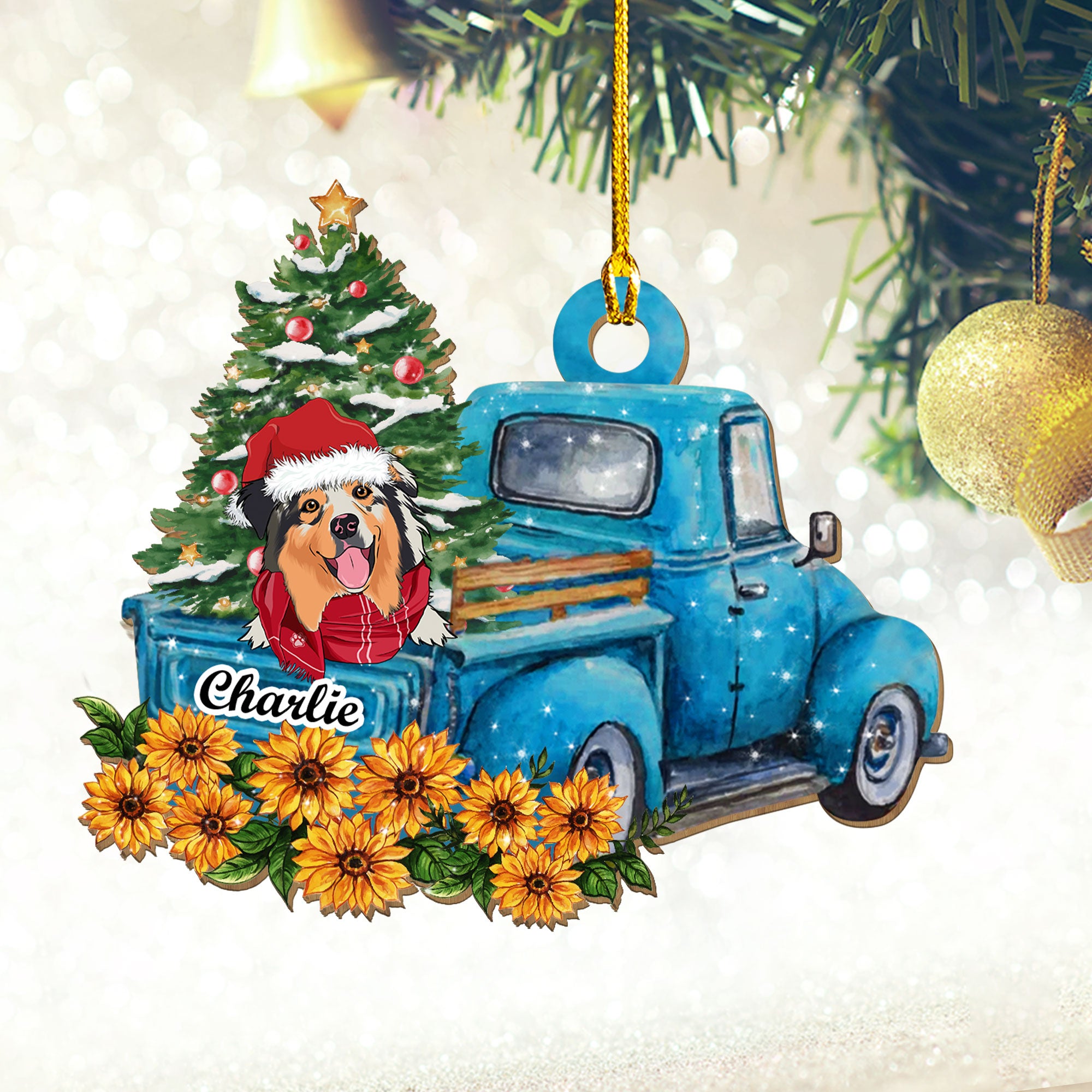 Blue Car Peeking Dog - Exquisite Personalized Custom 1-layered Wood Christmas Ornament